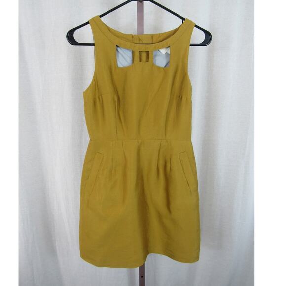 Maeve Size 0 Silk Wool Mustard Yellow Golden Chardonnay Dress Mini Anthropologie - Picture 2 of 7